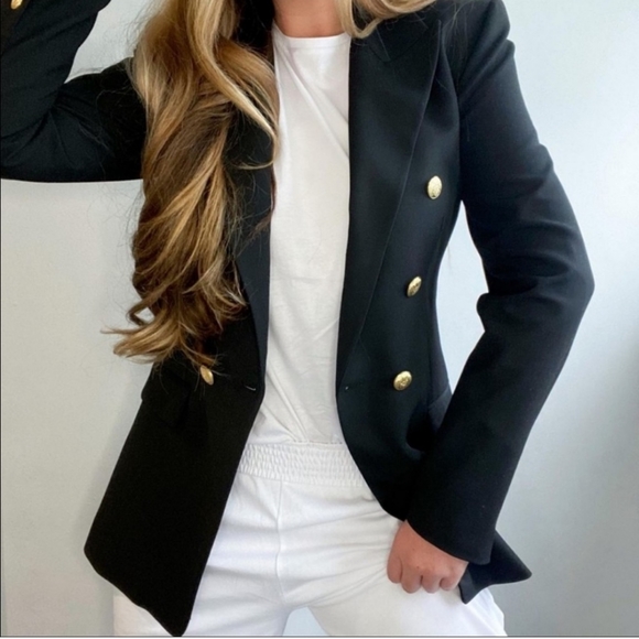 Zara Jackets & Blazers - New Zara Black Shoulder Pad Double Breasted Blazer